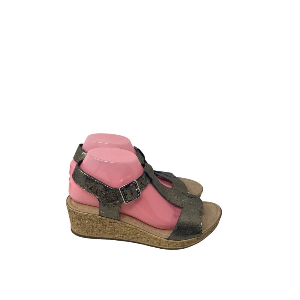 Clarks Wedge Sandals Women's Size 10.5 M Rissa Sun Gold Crackle Shoes